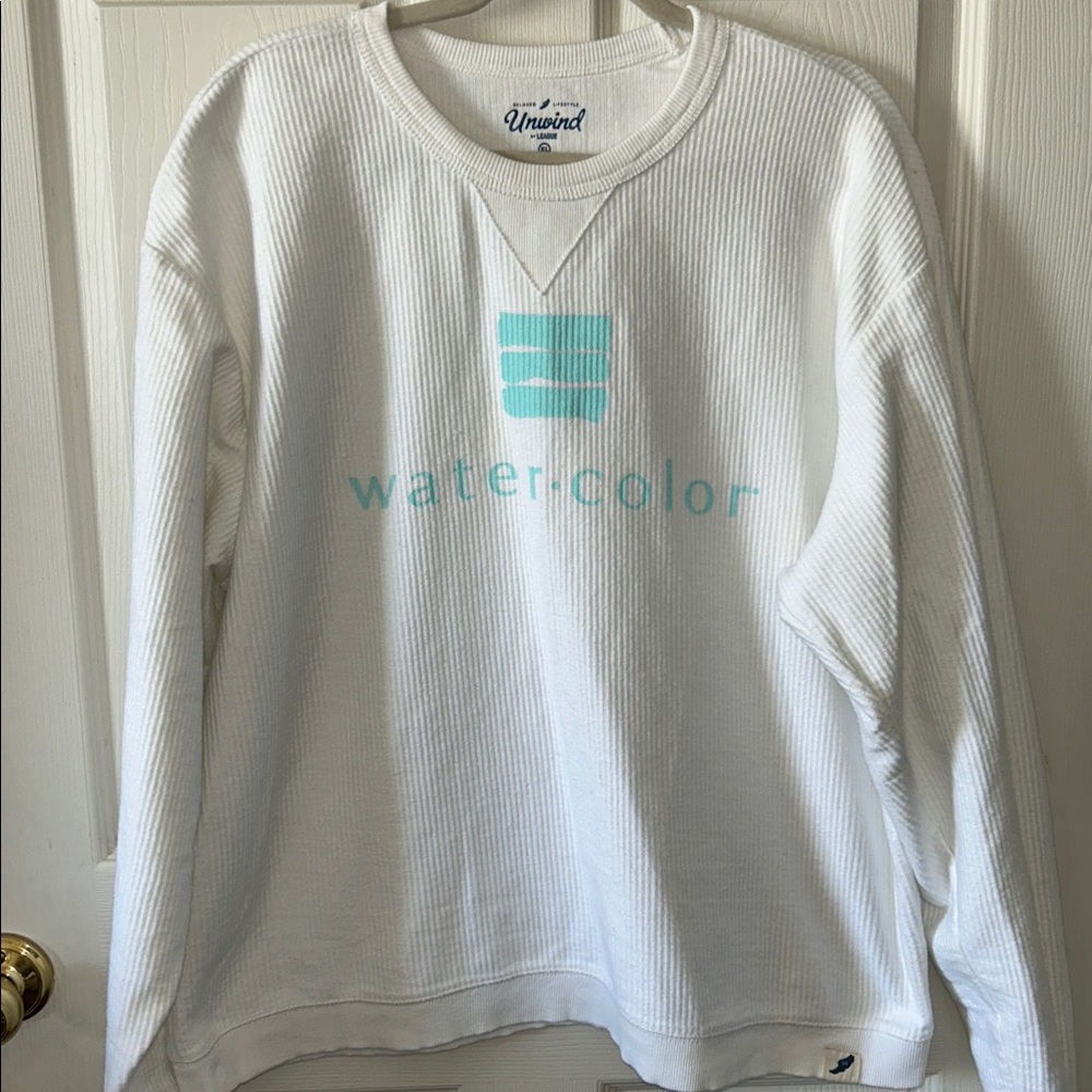 Unwind by League Watercolor Florida White Corded‎ Long Sleeve Sweatshirt Size XL